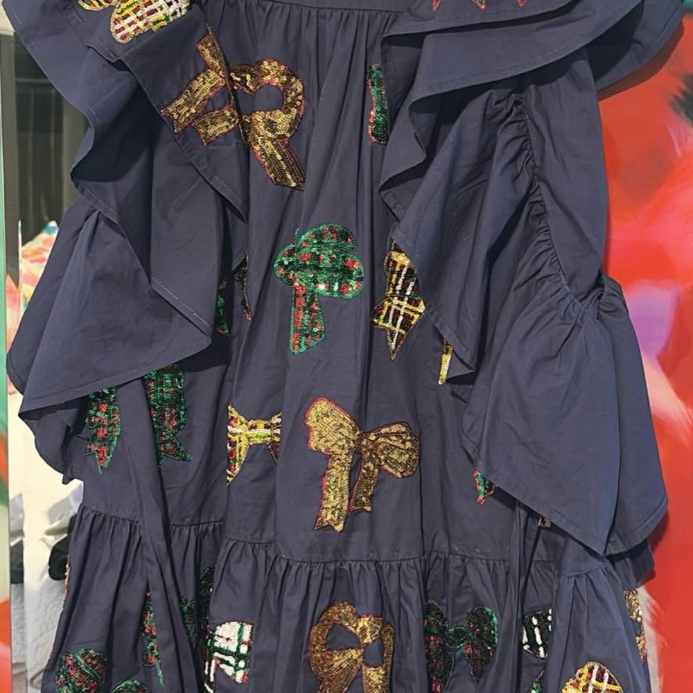 QUEEN OF SPARKLES Blue Mini Dress with Multicolor Bows - Picture 3 of 4